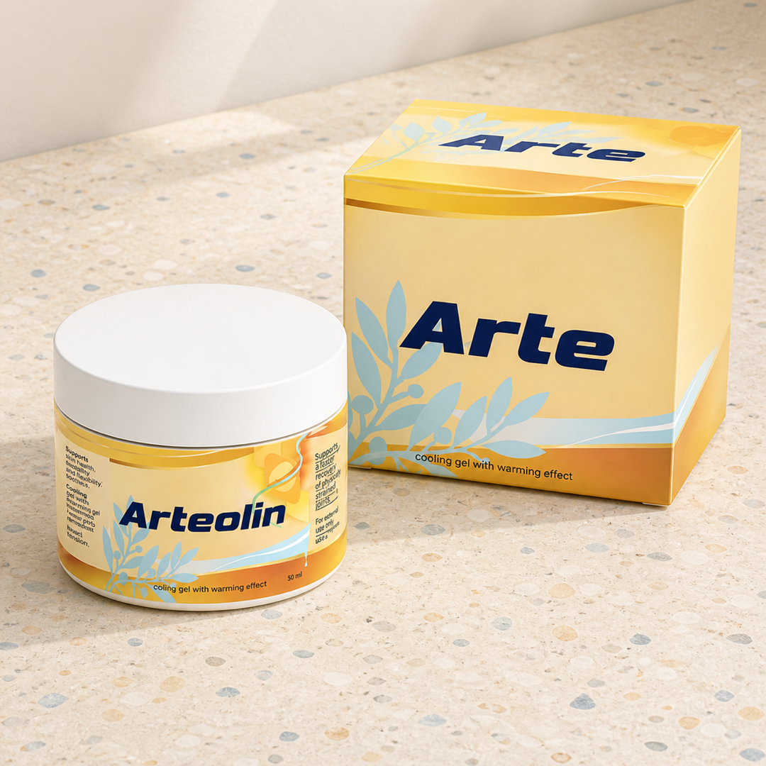 Kelímek Arteolin 50 ml a jeho krabička na světlém teracovém povrchu